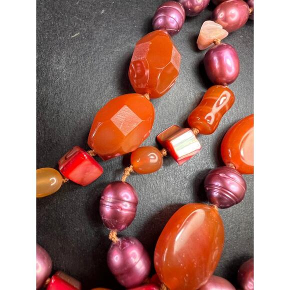 NEW carnelian and freshwater pearl strand necklace with sterling silver clasp - Picture 4 of 13